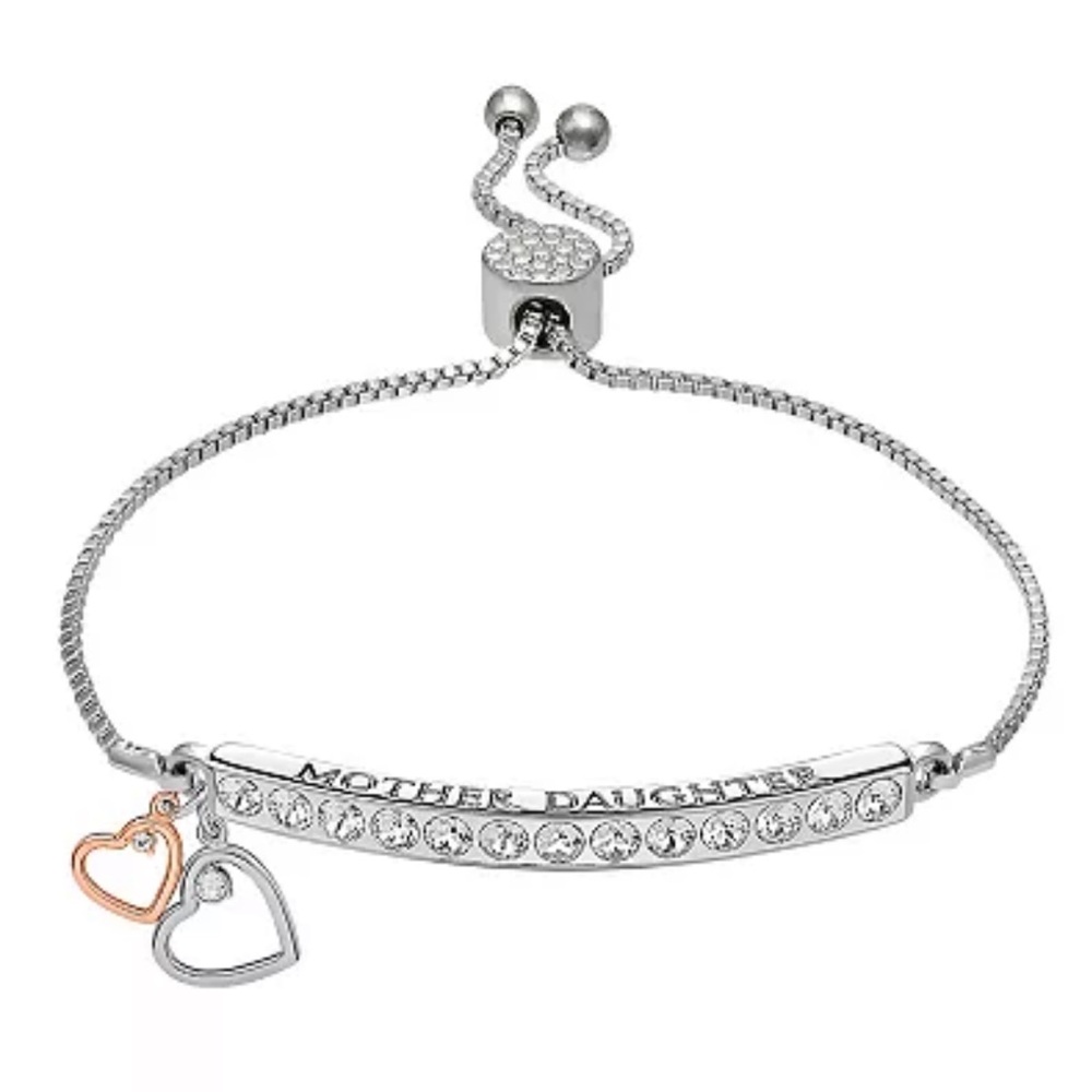 Silver Plated "Mother Daughter" Double Heart Charm Bracelet